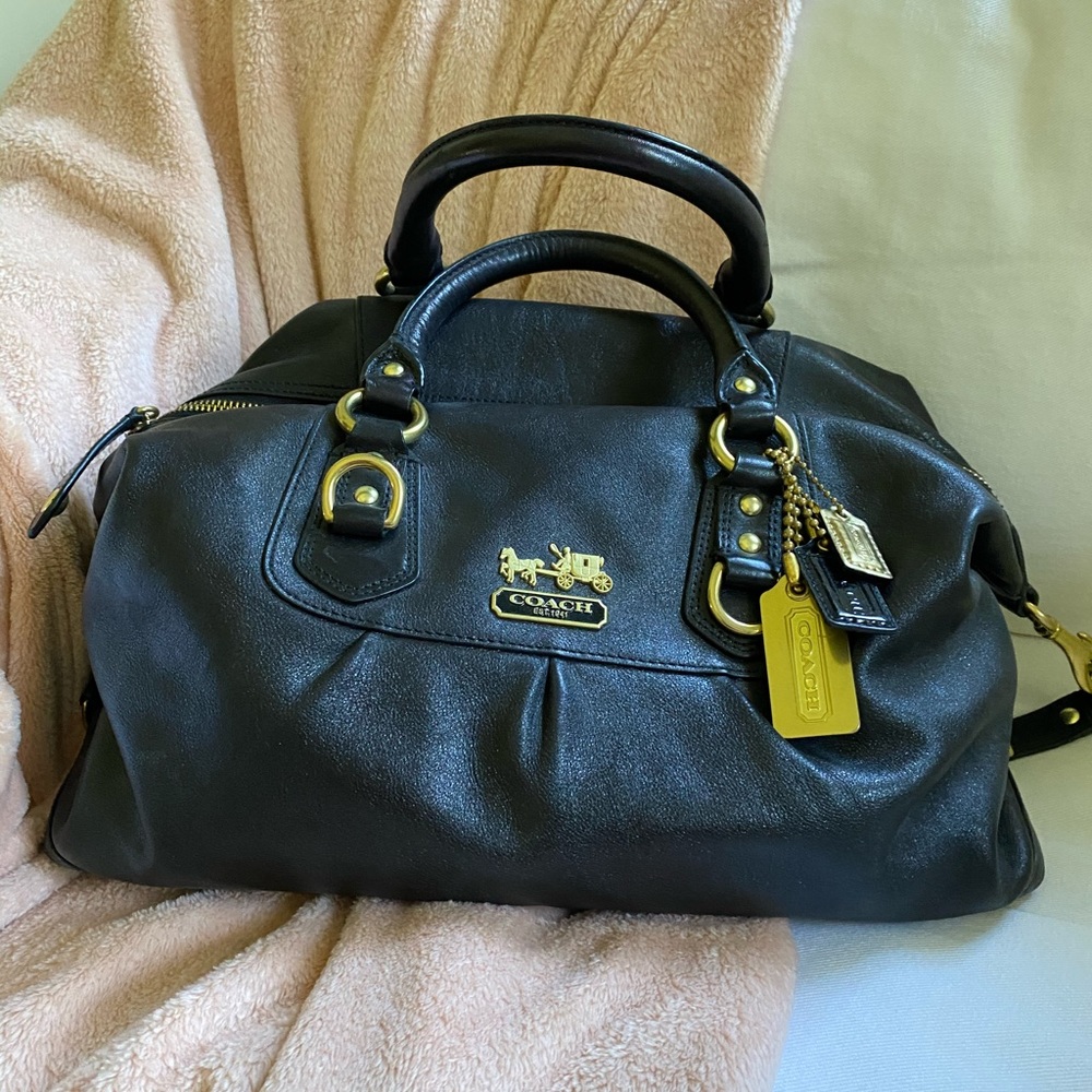 Coach Black Leather Satchel Bag with Gold Hardware